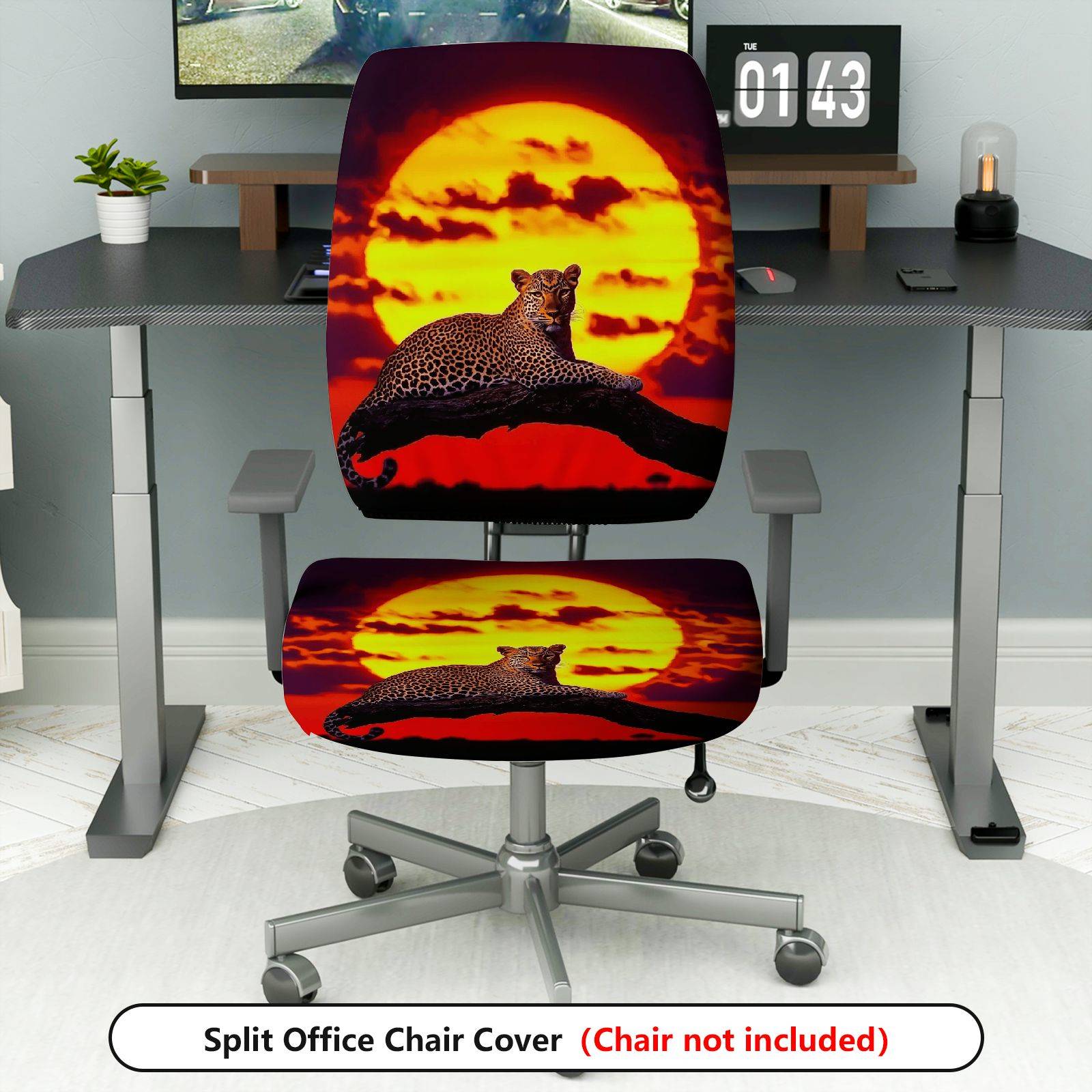 2-Piece Sunset Leopard Animal Wildlife Nature Scenery  Computer Chair Cover Set, Seat and Backrest