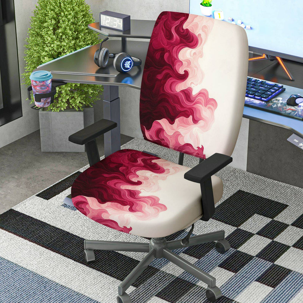 2-Piece Abstract Swirl Marble Red Modern  Computer Chair Cover Set, Seat and Backrest