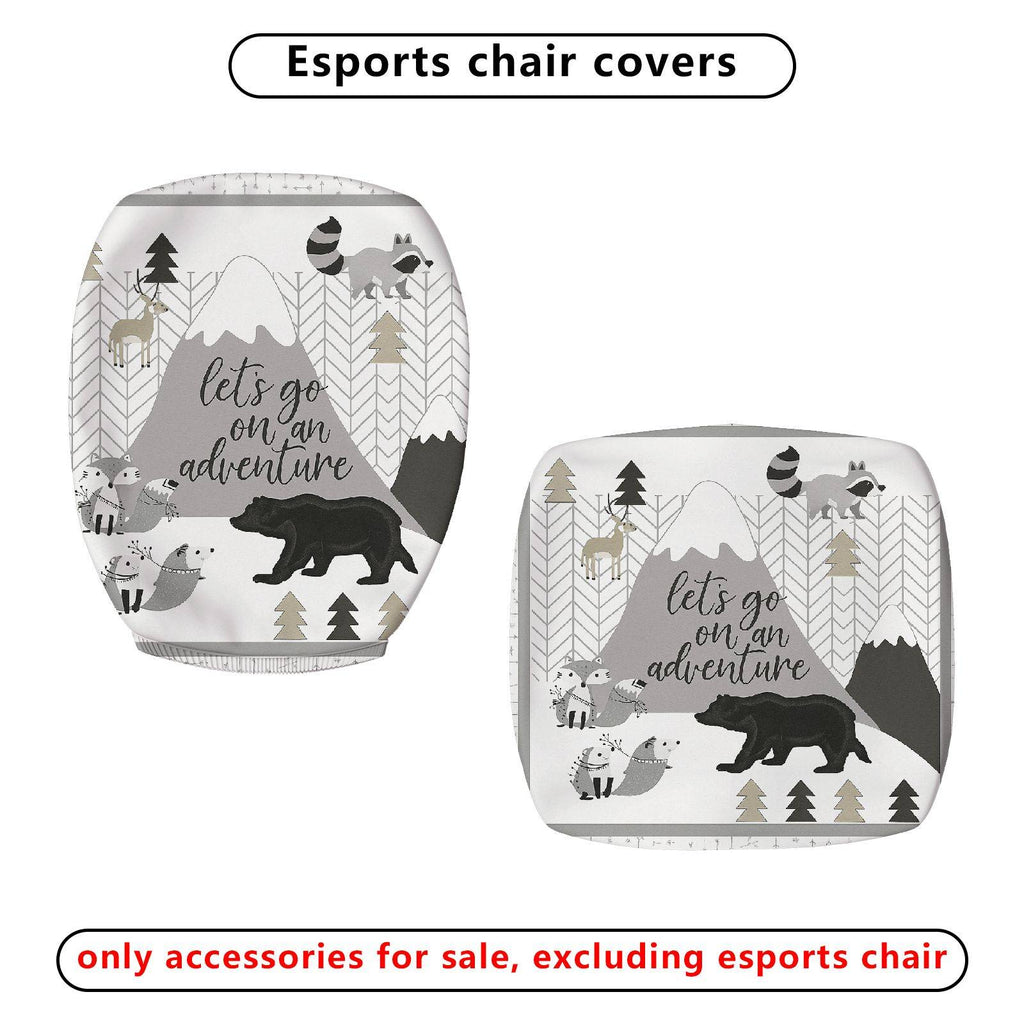 2-Piece Adventure Forest Mountain Animal Bear  Computer Chair Cover Set, Seat and Backrest