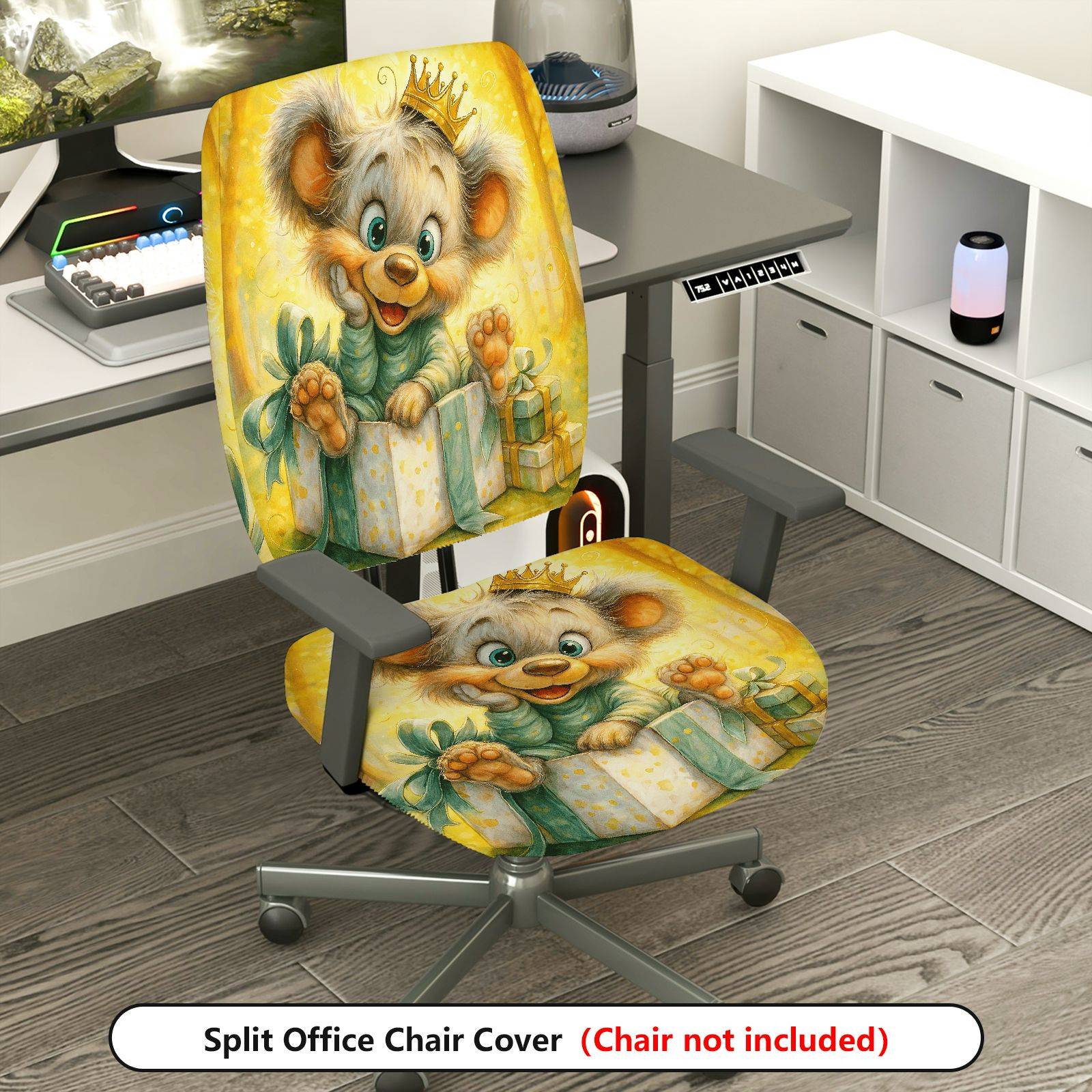 2-Piece Animal Crown Gift Cute Holiday  Computer Chair Cover Set, Seat and Backrest