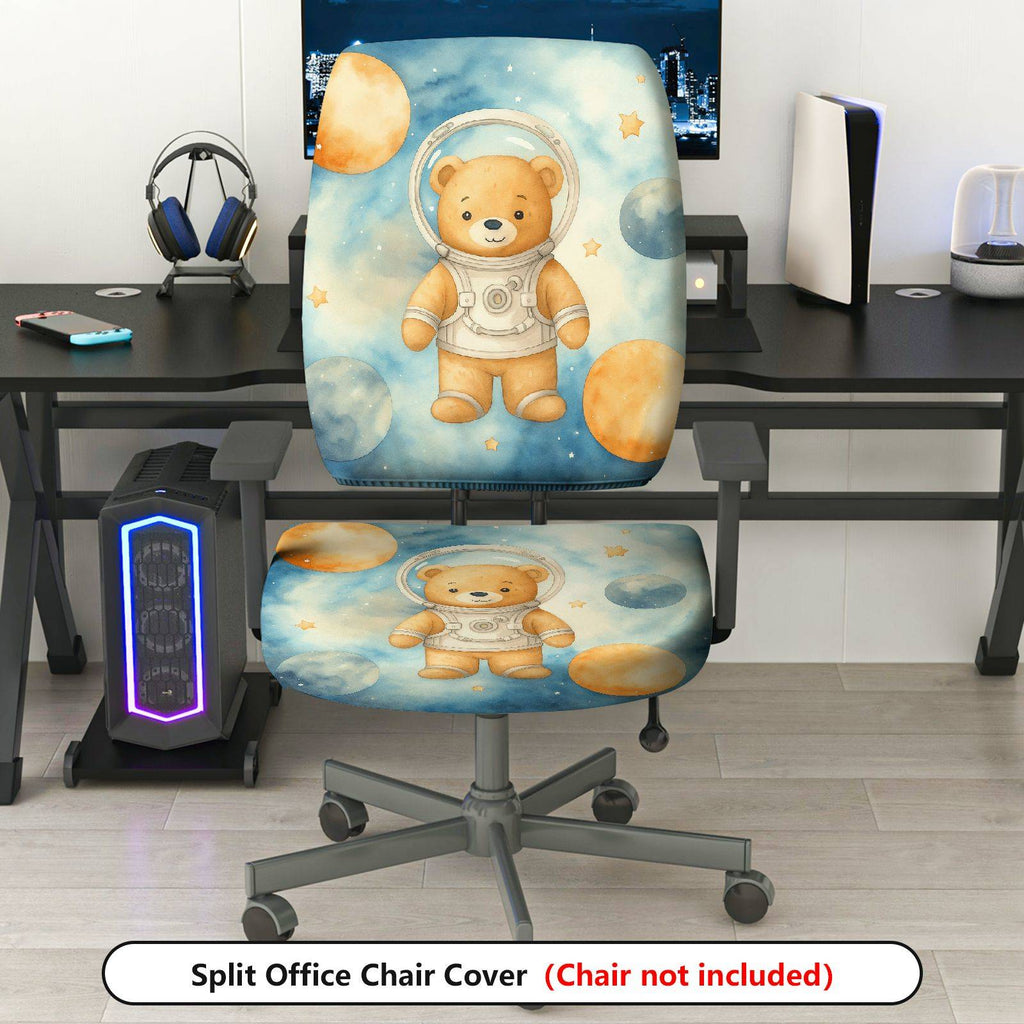 2-Piece Astronaut Bear Galaxy Space Stars  Computer Chair Cover Set, Seat and Backrest