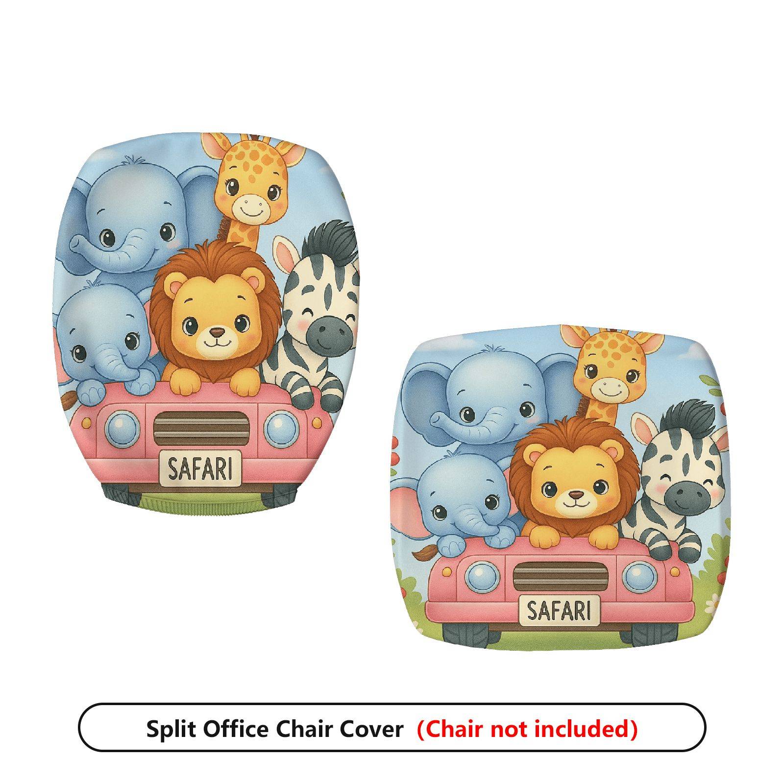 2-Piece Safari Animal Cute Colorful  Computer Chair Cover Set, Seat and Backrest