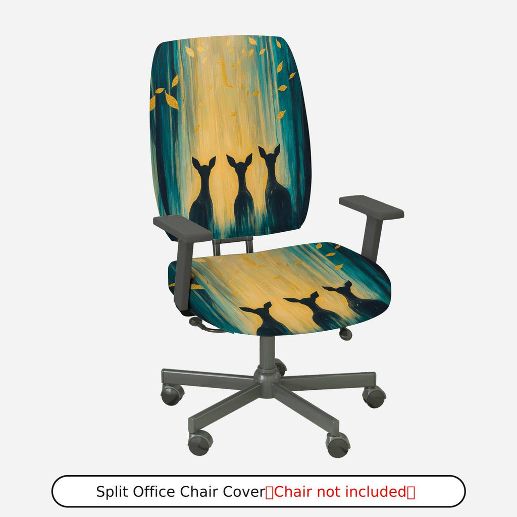 2-Piece Artistic Deer Silhouette Forest Gold Leaves Blue  Computer Chair Cover Set, Seat and Backrest