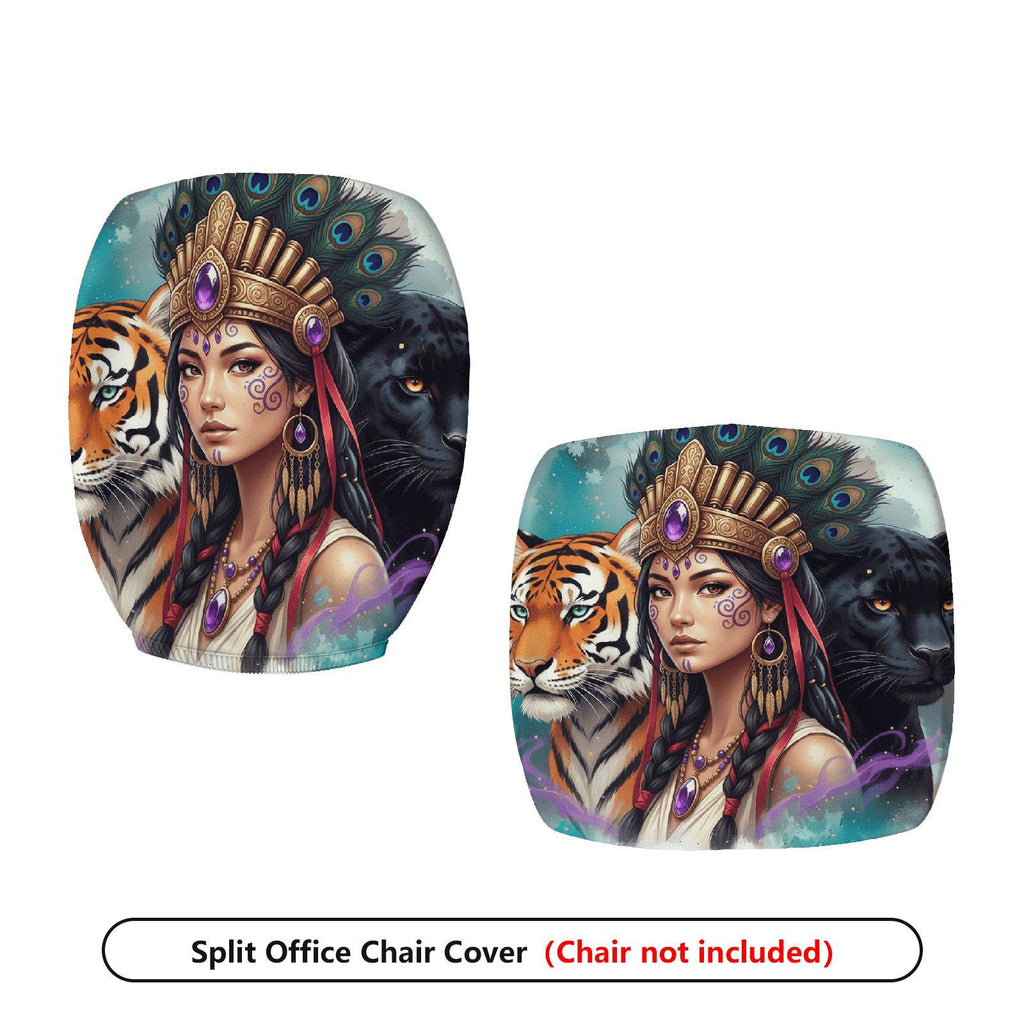 2-Piece Animal Art Tribal Peacock Panther Tiger  Computer Chair Cover Set, Seat and Backrest