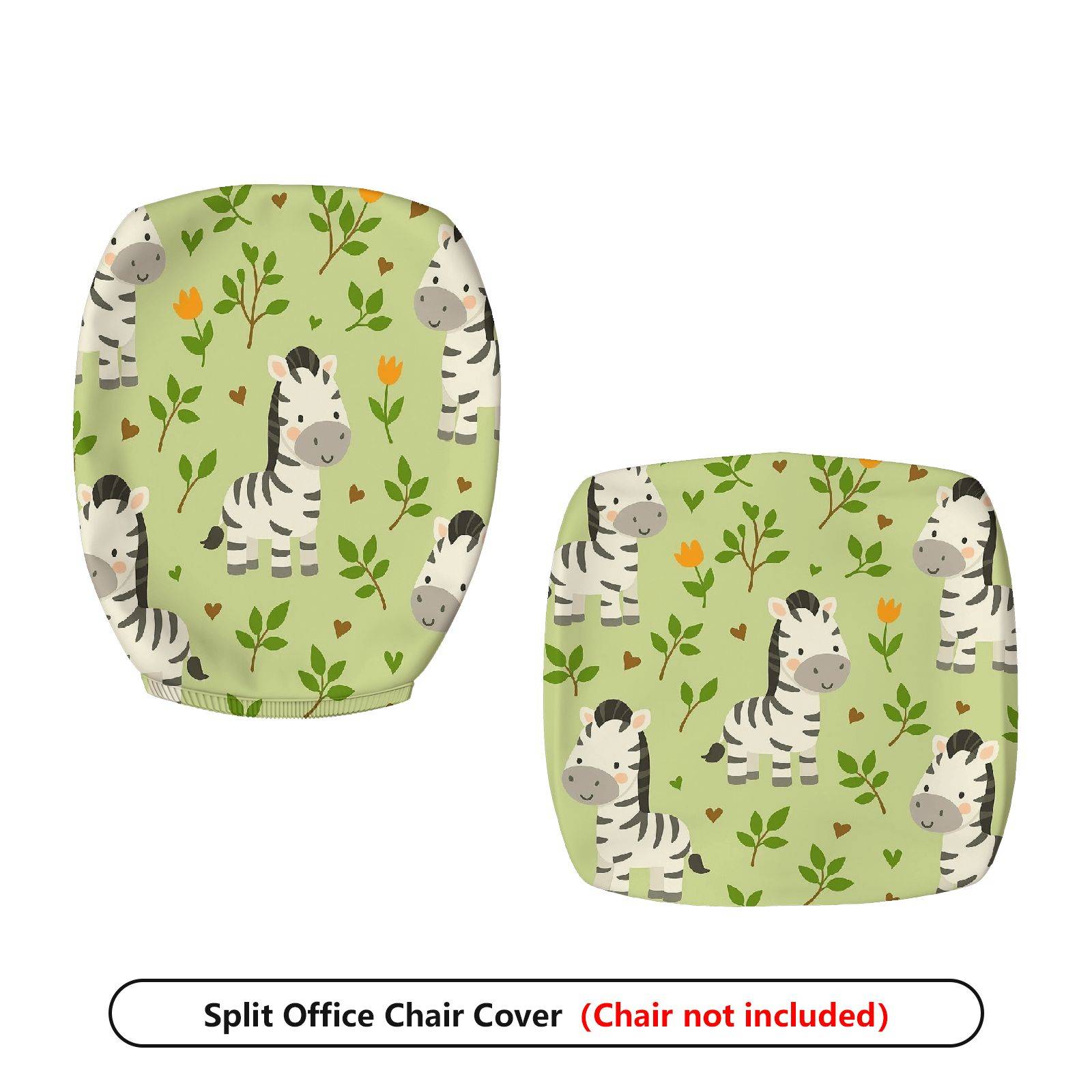 2-Piece Zebra Pattern Green Floral Fun Nature Animal  Computer Chair Cover Set, Seat and Backrest