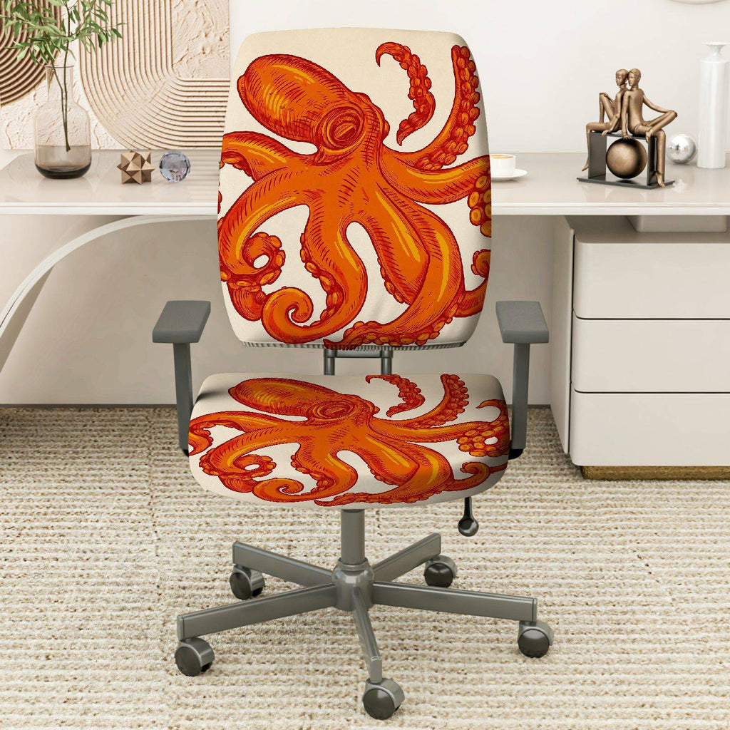 2-Piece Animal Octopus Nautical Fun Vibrant  Computer Chair Cover Set, Seat and Backrest