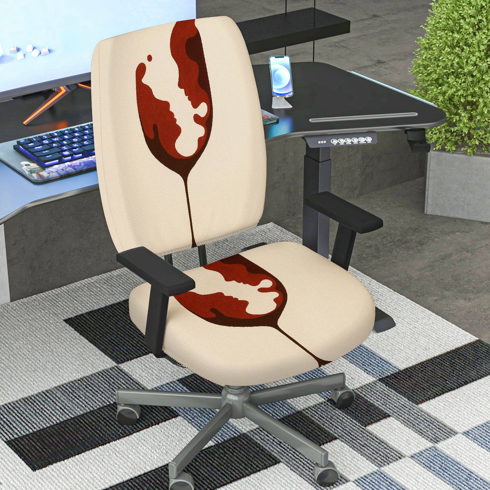 2-Piece Abstract Wine Glass Silhouette Art Decorative  Computer Chair Cover Set, Seat and Backrest