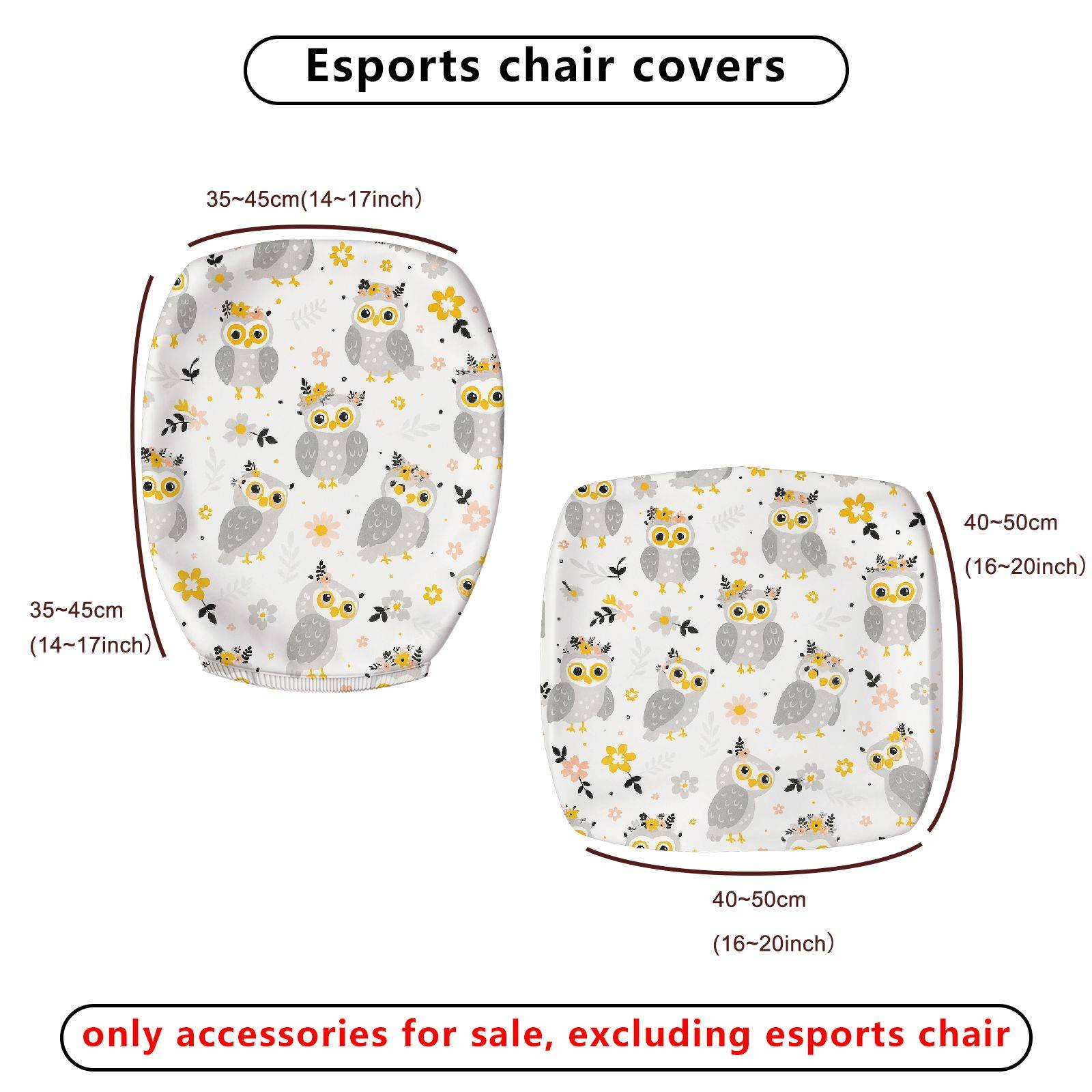 2-Piece Animal Floral Creative Cute Owl  Computer Chair Cover Set, Seat and Backrest