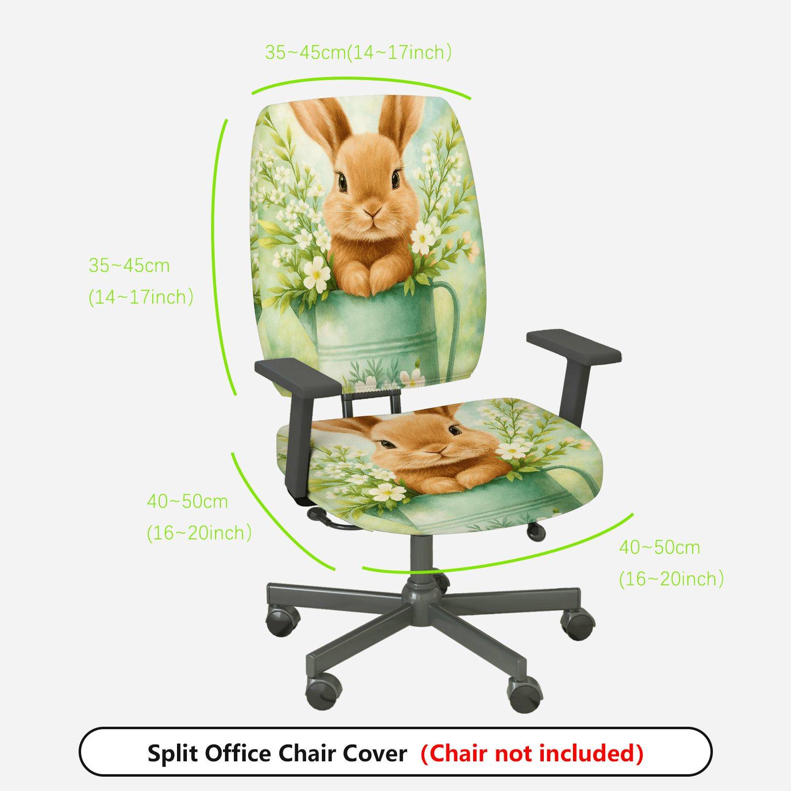2-Piece Rabbit Floral Decorative Spring Easter Cute  Computer Chair Cover Set, Seat and Backrest
