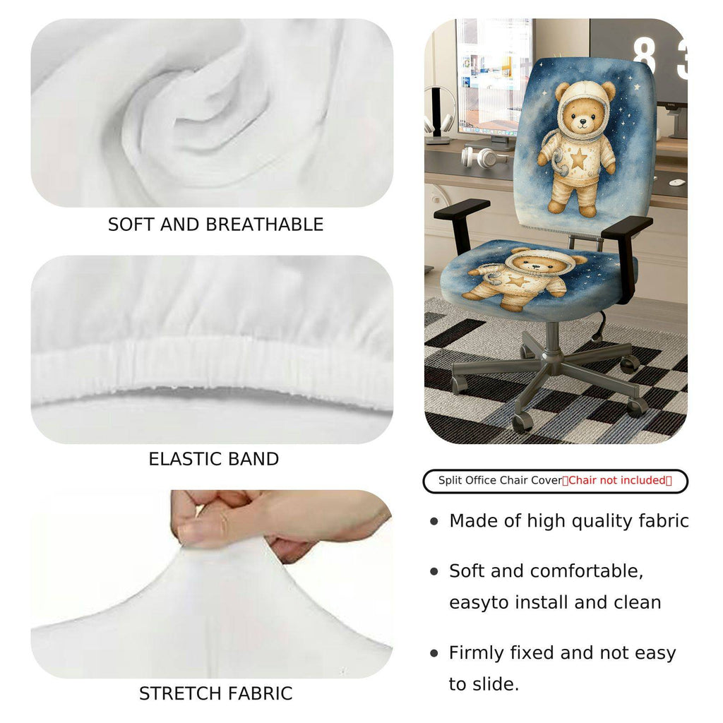 2-Piece Astronaut Bear Starry Sky Universe Space  Computer Chair Cover Set, Seat and Backrest