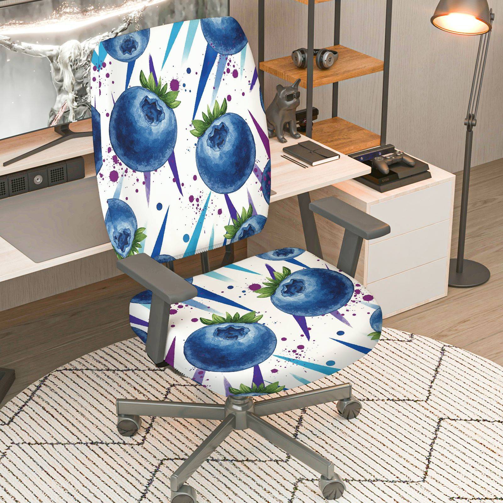 2-Piece Blueberry Fruit Abstract Geometric Art Modern  Computer Chair Cover Set, Seat and Backrest