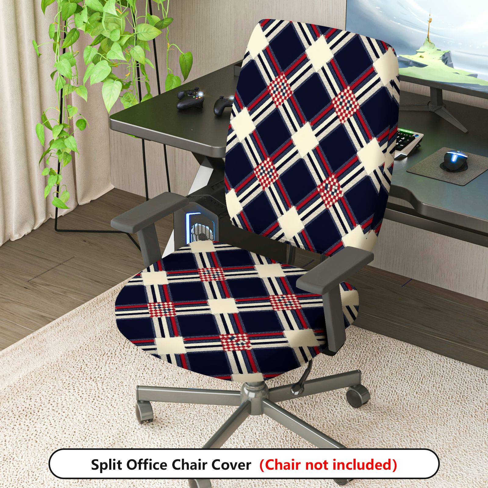 2-Piece Argyle Plaid Geometric Classic Decorative  Computer Chair Cover Set, Seat and Backrest