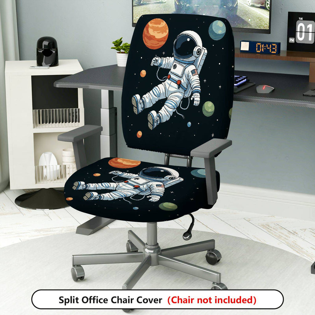 2-Piece Astronaut Galaxy Space Planet Rocket  Computer Chair Cover Set, Seat and Backrest
