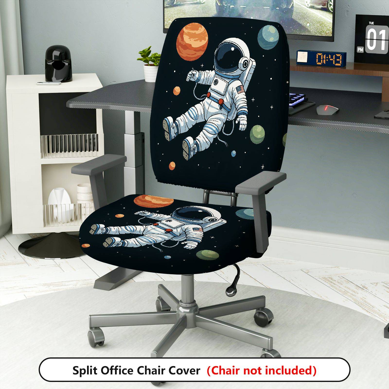 2-Piece Astronaut Galaxy Space Planet Rocket  Computer Chair Cover Set, Seat and Backrest