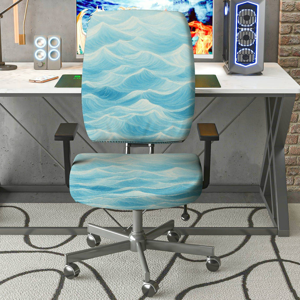 2-Piece Abstract Ocean Wave Blue Pattern  Computer Chair Cover Set, Seat and Backrest