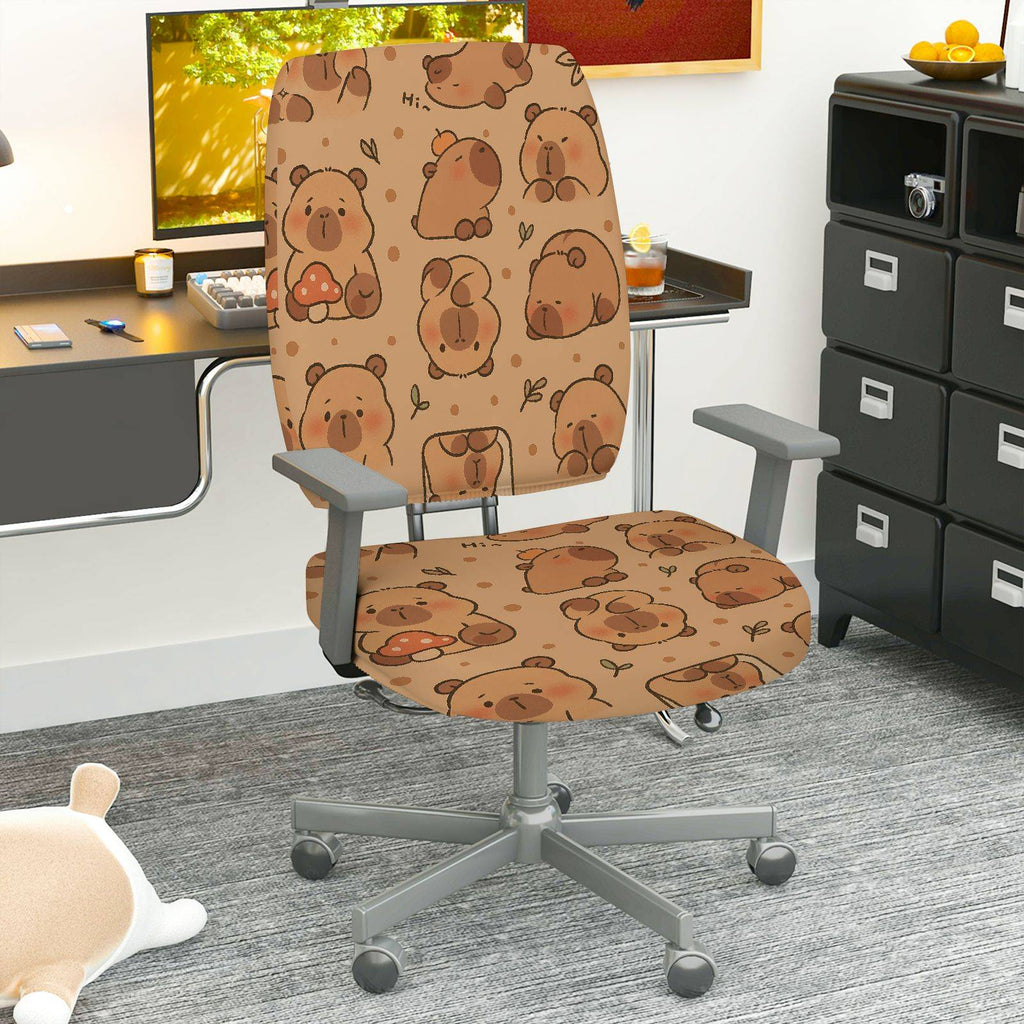 2-Piece Animal Bear Pattern Printed  Computer Chair Cover Set, Seat and Backrest