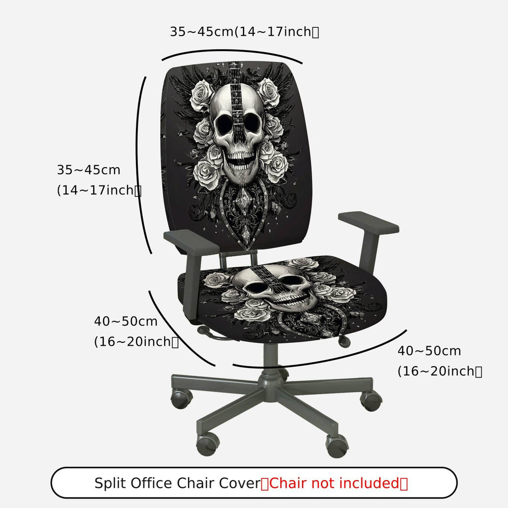 2-Piece Black Floral Gothic Rose Heart Design  Computer Chair Cover Set, Seat and Backrest