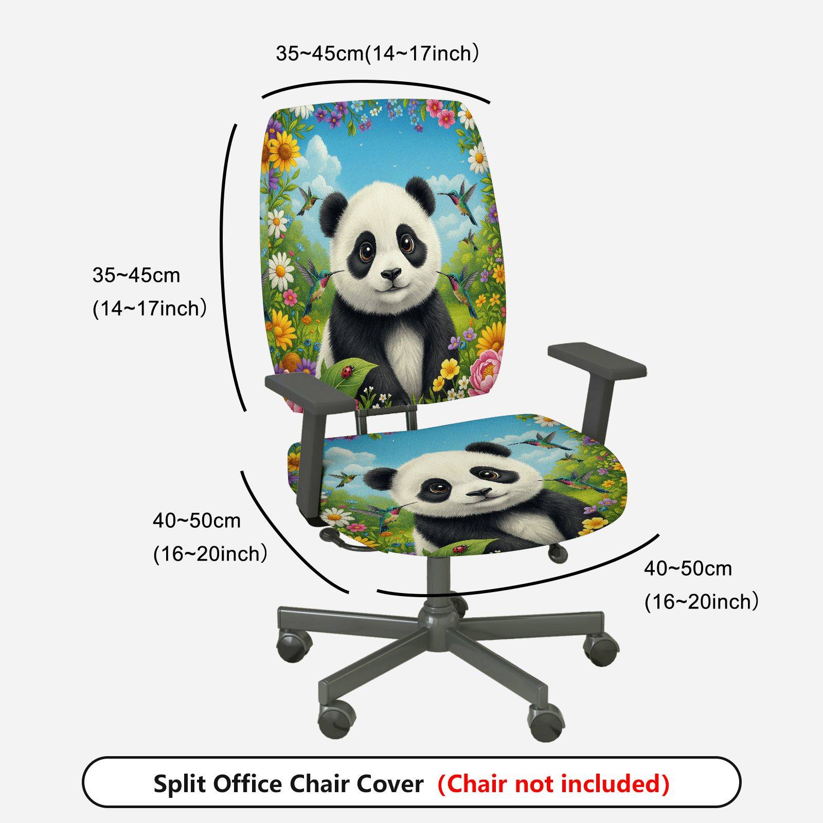 2-Piece Panda Floral Nature Animal Spring  Computer Chair Cover Set, Seat and Backrest