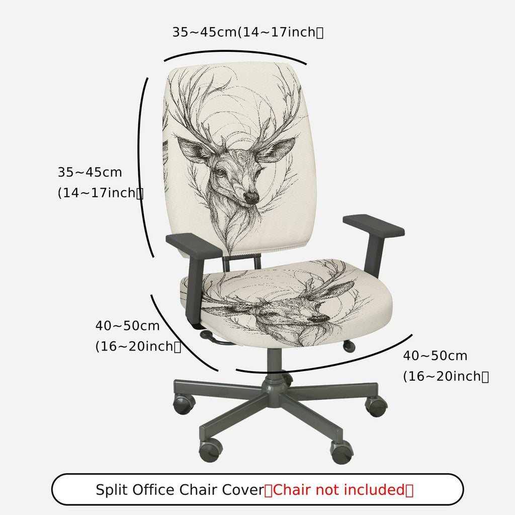 2-Piece Animal Deer Sketch Art Unique Printed  Computer Chair Cover Set, Seat and Backrest