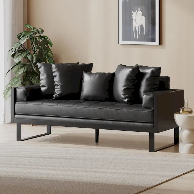 Gilmans Faux Leather Upholstered Oversized Loveseat with Accent Pillows by Christopher Knight Home