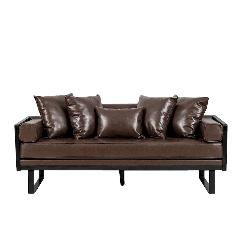 Gilmans Faux Leather Upholstered Oversized Loveseat with Accent Pillows by Christopher Knight Home