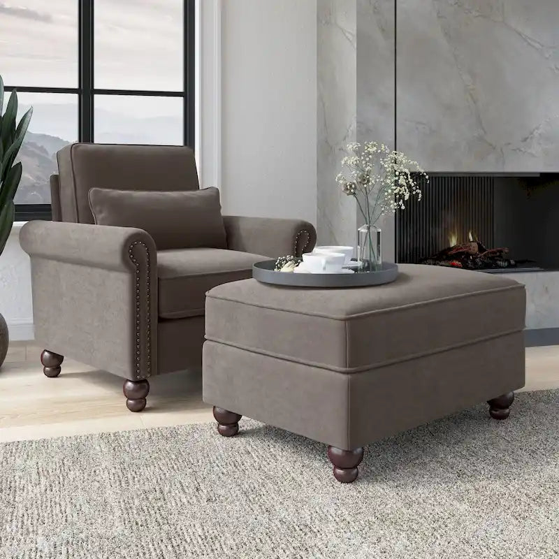 Bush Furniture Coventry Living Room Accent Chair with Ottoman Set