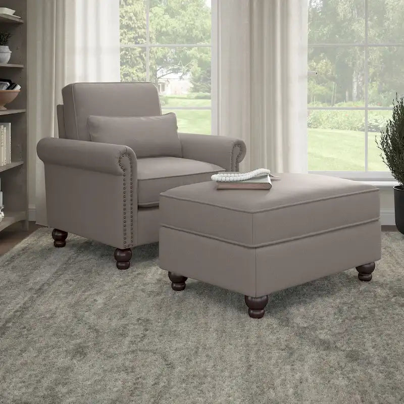 Bush Furniture Coventry Living Room Accent Chair with Ottoman Set