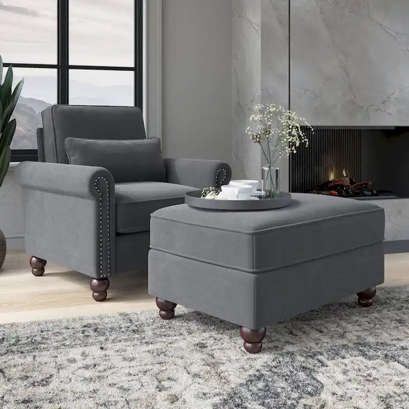 Bush Furniture Coventry Living Room Accent Chair with Ottoman Set