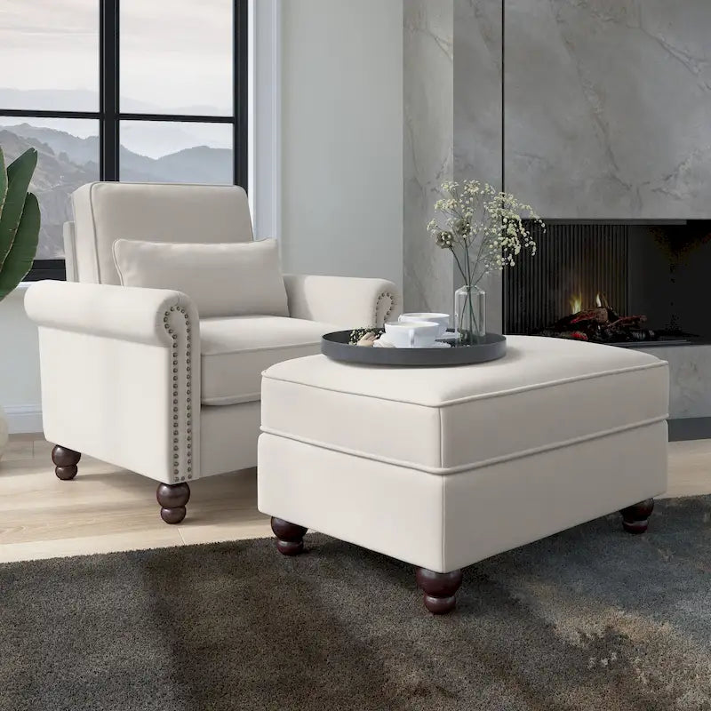 Bush Furniture Coventry Living Room Accent Chair with Ottoman Set