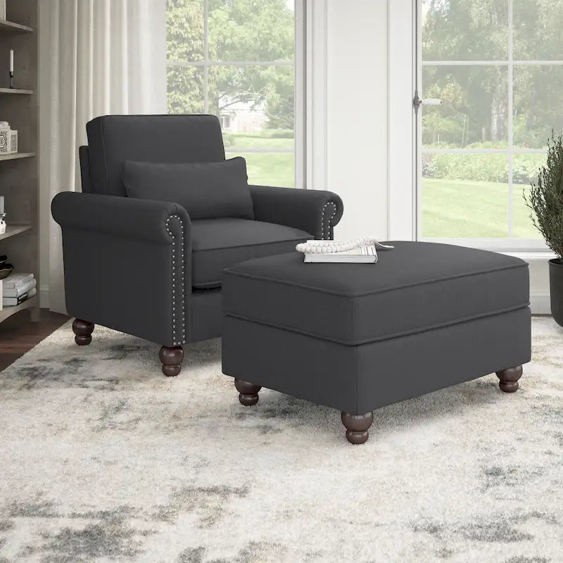 Bush Furniture Coventry Living Room Accent Chair with Ottoman Set