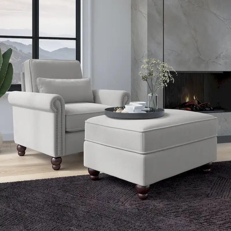 Bush Furniture Coventry Living Room Accent Chair with Ottoman Set