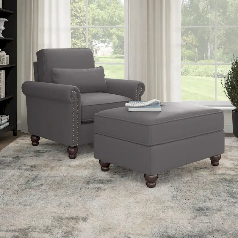 Bush Furniture Coventry Living Room Accent Chair with Ottoman Set