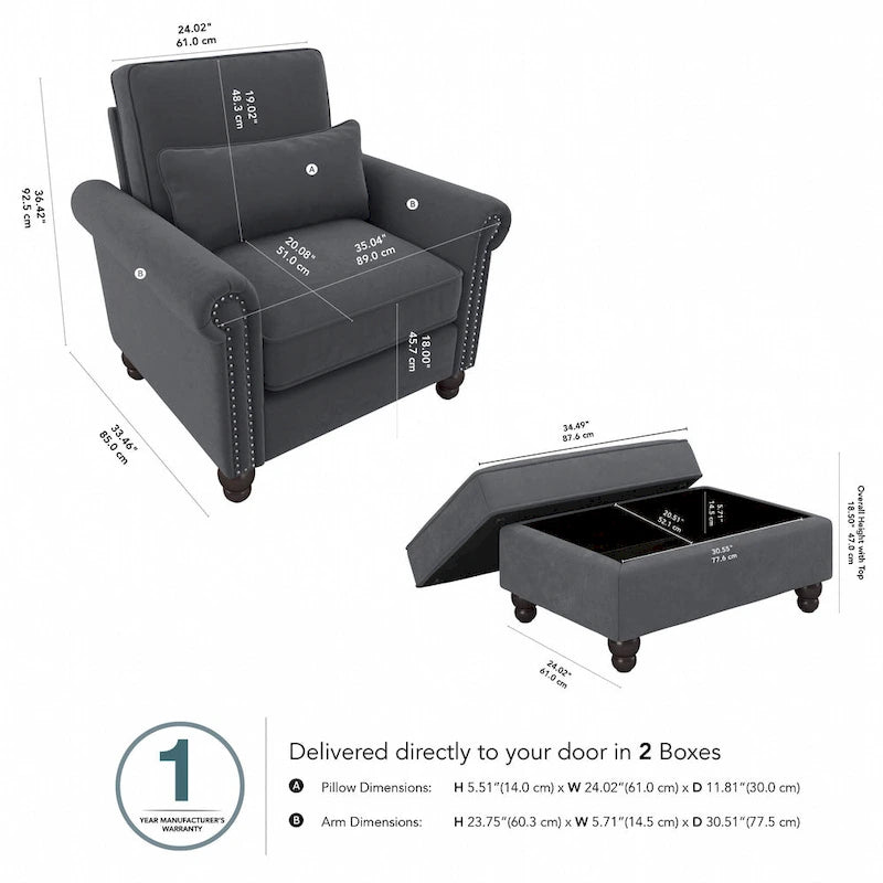 Bush Furniture Coventry Living Room Accent Chair with Ottoman Set