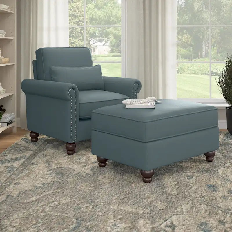 Bush Furniture Coventry Living Room Accent Chair with Ottoman Set