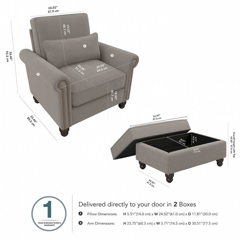 Bush Furniture Coventry Living Room Accent Chair with Ottoman Set