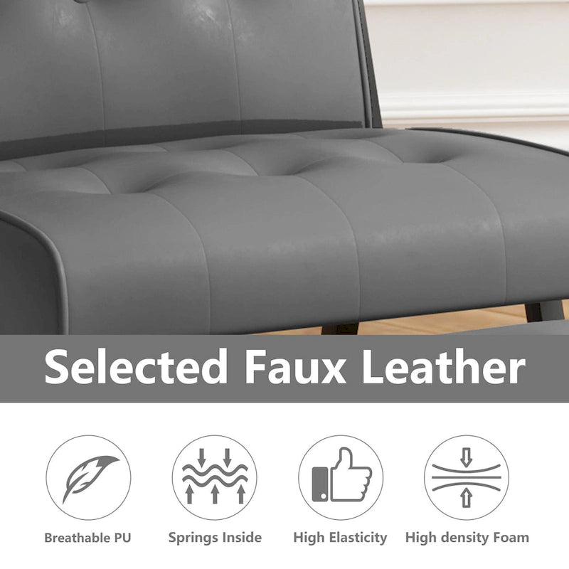 Mieres Mid-Century Style Faux Leather Upholstered Accent Chair with Ottoman, 23.6 Wide Tufted Armless Chair for Living Room