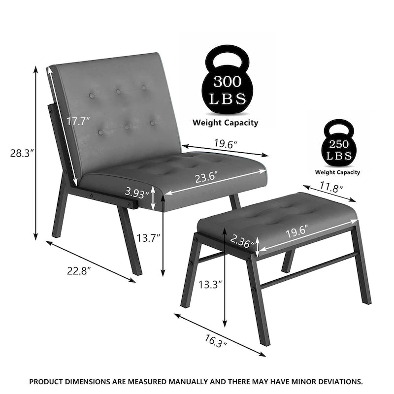 Mieres Mid-Century Style Faux Leather Upholstered Accent Chair with Ottoman, 23.6 Wide Tufted Armless Chair for Living Room