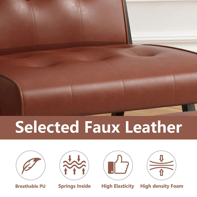 Mieres Mid-Century Style Faux Leather Upholstered Accent Chair with Ottoman, 23.6 Wide Tufted Armless Chair for Living Room