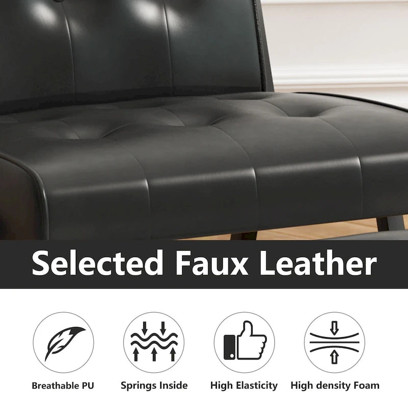 Mieres Mid-Century Style Faux Leather Upholstered Accent Chair with Ottoman, 23.6 Wide Tufted Armless Chair for Living Room