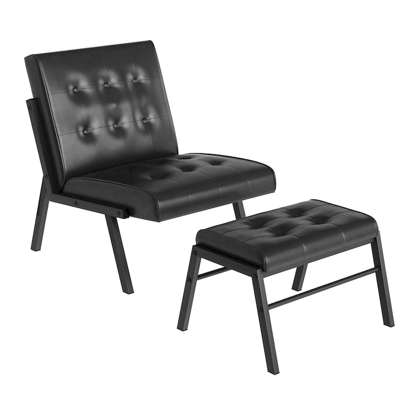Mieres Mid-Century Style Faux Leather Upholstered Accent Chair with Ottoman, 23.6 Wide Tufted Armless Chair for Living Room