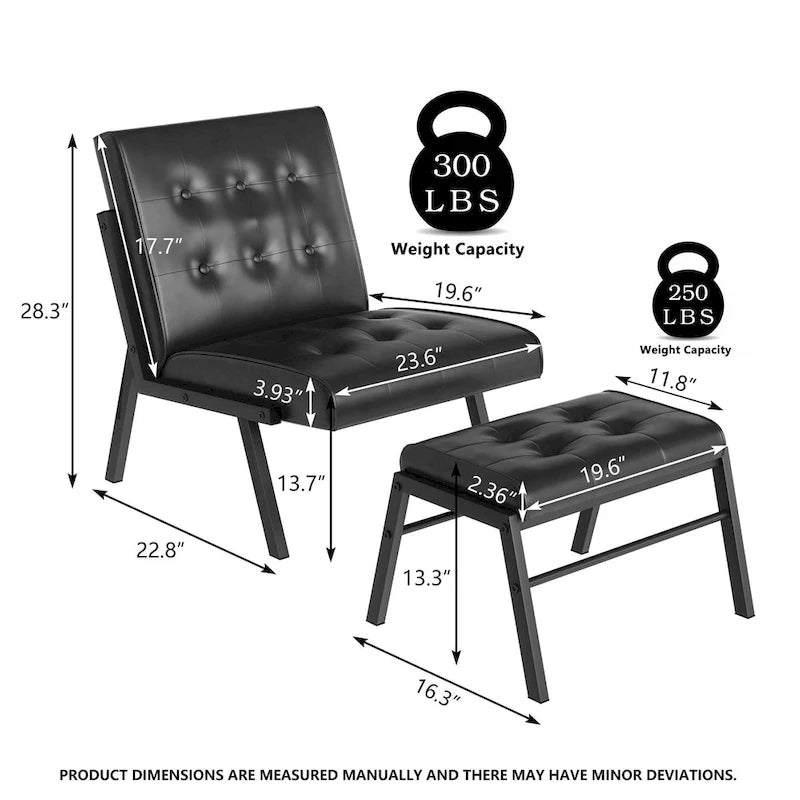 Mieres Mid-Century Style Faux Leather Upholstered Accent Chair with Ottoman, 23.6 Wide Tufted Armless Chair for Living Room