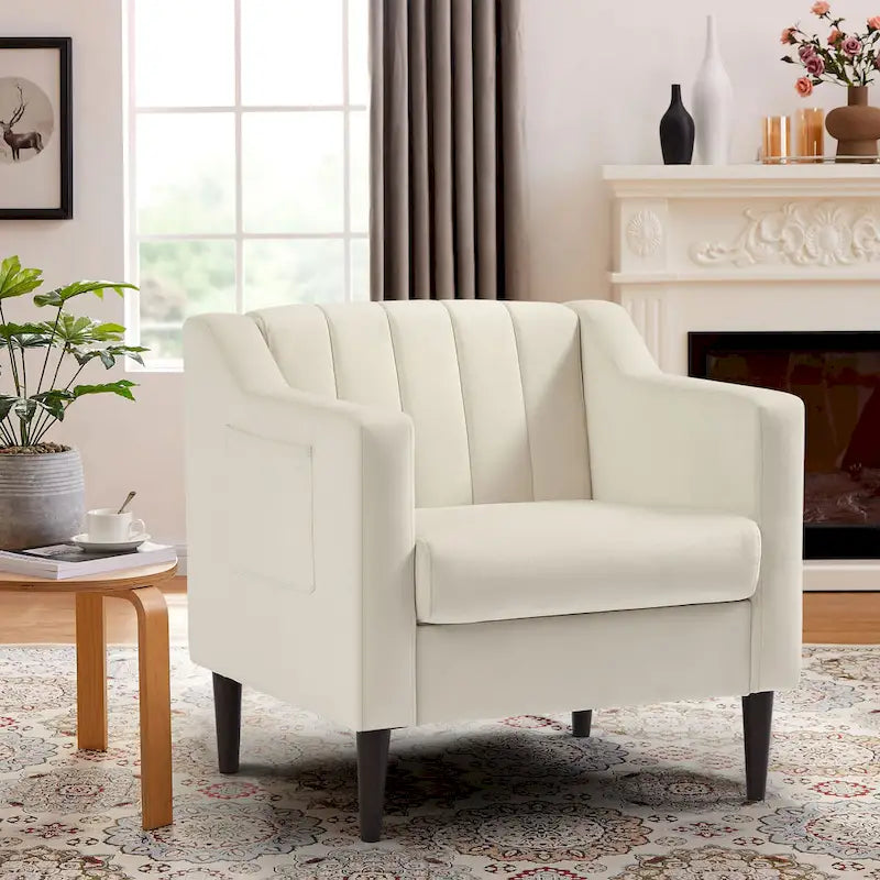 Modern Upholstered Tufted Accent Chair with Metal Legs
