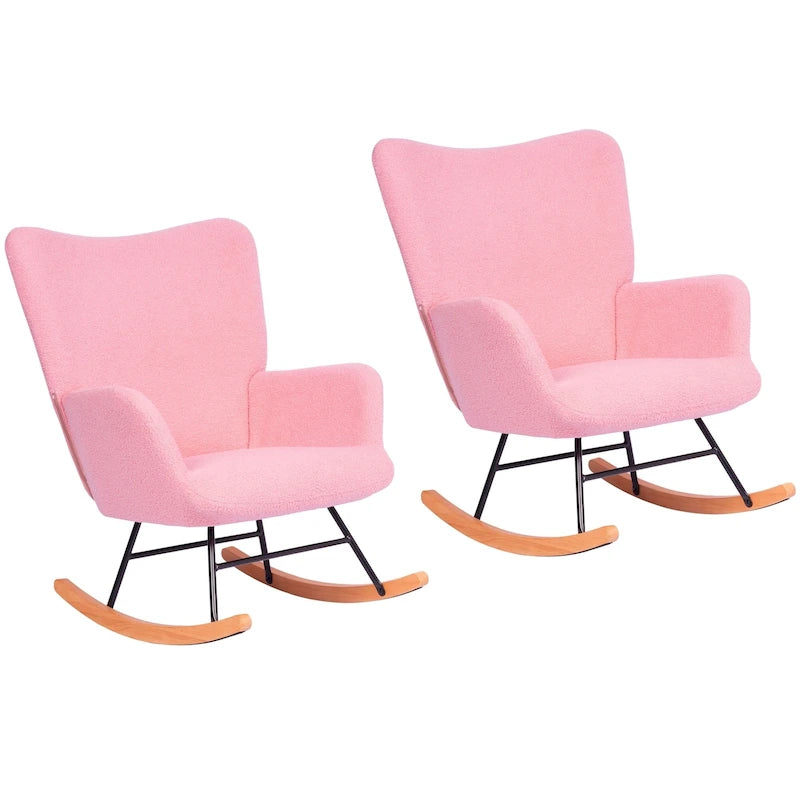 Javlergo 2 Piece Upholstered Teddy Rocking Chair with Storage Pockets Modern Rocking Accent Chairs Comfy Side Chair