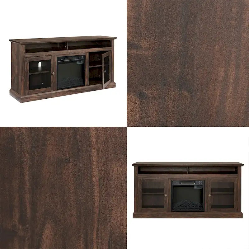 60W Retro Electric Fireplace TV Stand, Adjustable Shelves&Cabinets - 60W*15.75D*29H