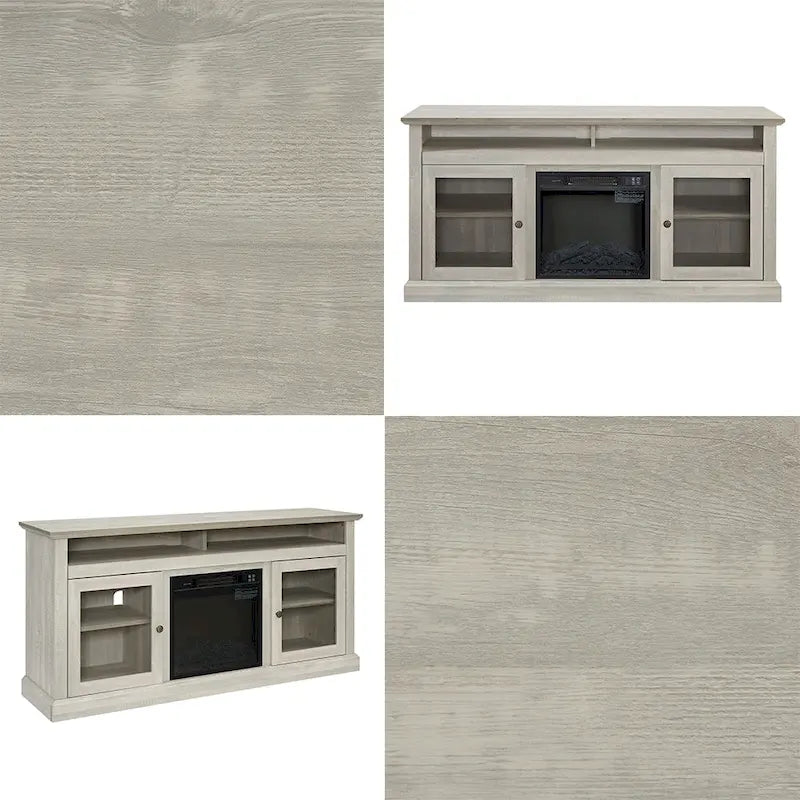 60W Retro Electric Fireplace TV Stand, Adjustable Shelves&Cabinets - 60W*15.75D*29H