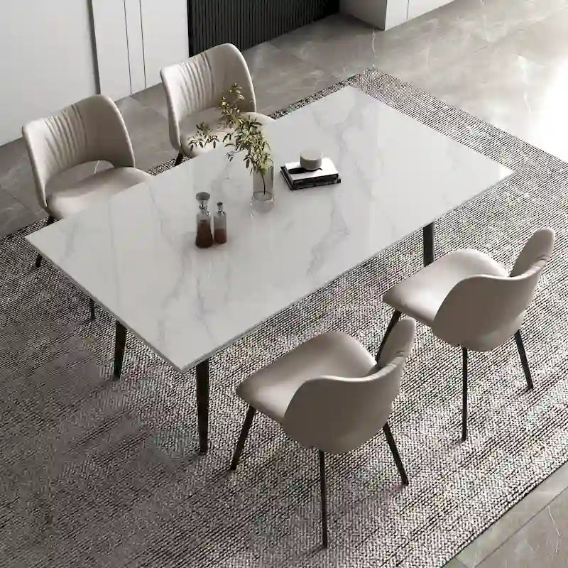 5 Piece 62.9 inch to 94.4 inch Extendable Dining Table Set with Sintered Stone Top 4 Chairs