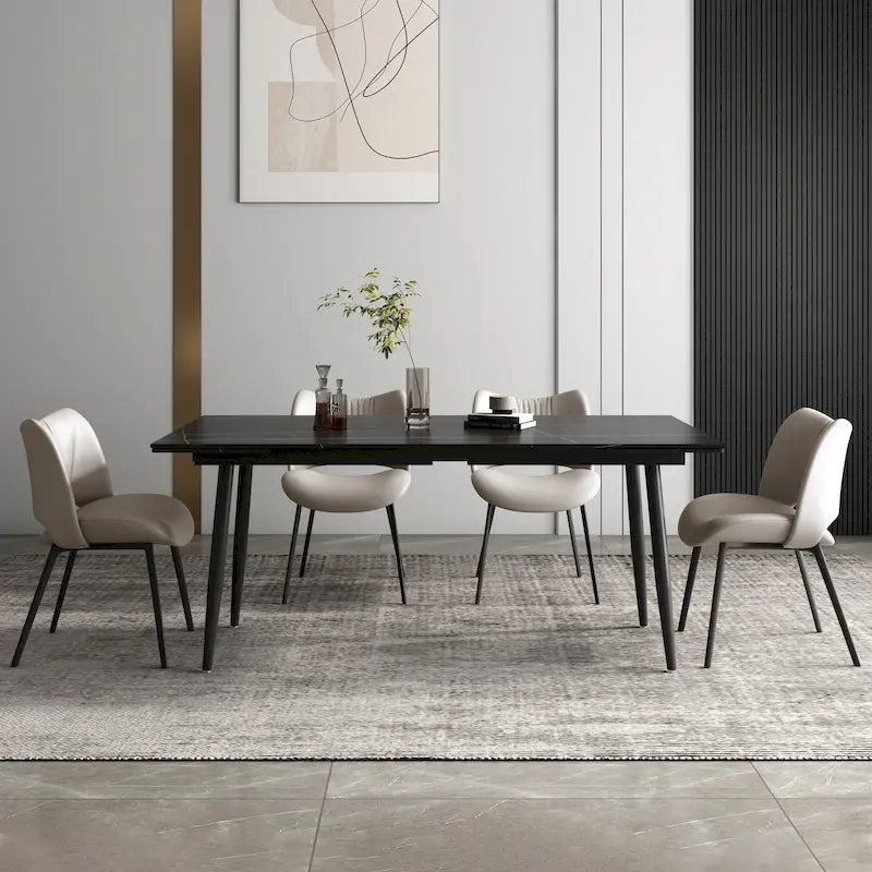 5 Piece 62.9 inch to 94.4 inch Extendable Dining Table Set with Sintered Stone Top 4 Chairs