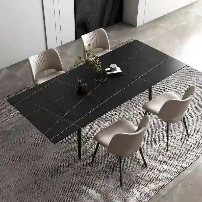 5 Piece 62.9 inch to 94.4 inch Extendable Dining Table Set with Sintered Stone Top 4 Chairs