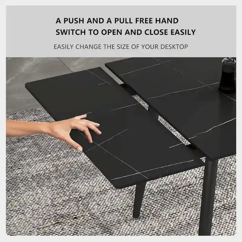 5 Piece 62.9 inch to 94.4 inch Extendable Dining Table Set with Sintered Stone Top 4 Chairs