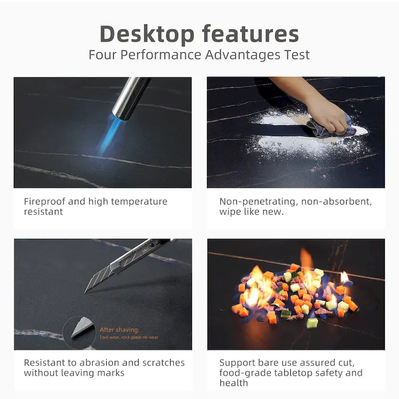 5 Piece 62.9 inch to 94.4 inch Extendable Dining Table Set with Sintered Stone Top 4 Chairs